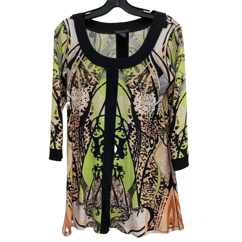 Eva Varro Tunic Top Womens Small Abstract Wearable Art 3/4 Sleeve Colorful